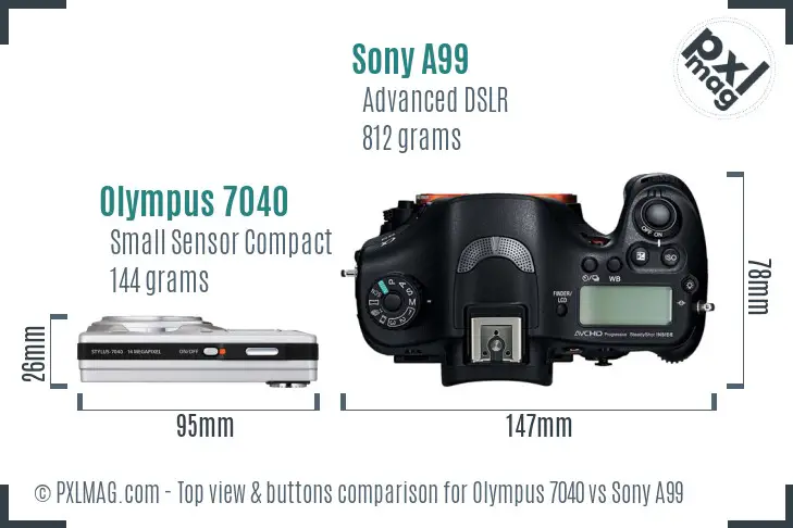 Olympus 7040 vs Sony A99 top view buttons comparison