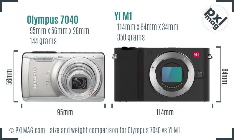 Olympus 7040 vs YI M1 size comparison