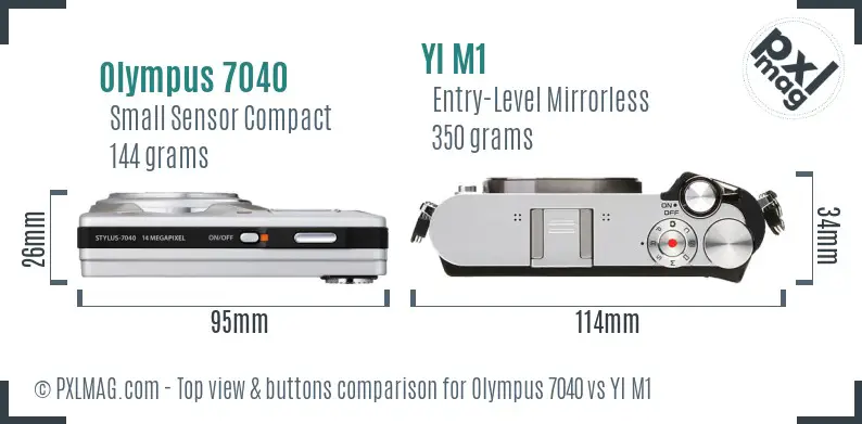 Olympus 7040 vs YI M1 top view buttons comparison