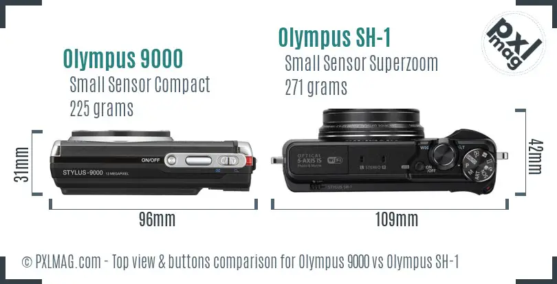 Olympus 9000 vs Olympus SH-1 top view buttons comparison