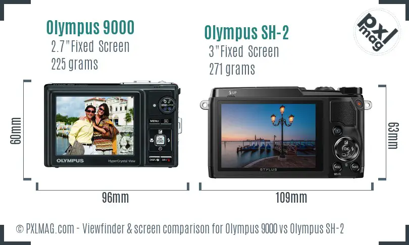Olympus 9000 vs Olympus SH-2 Screen and Viewfinder comparison