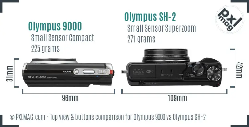 Olympus 9000 vs Olympus SH-2 top view buttons comparison