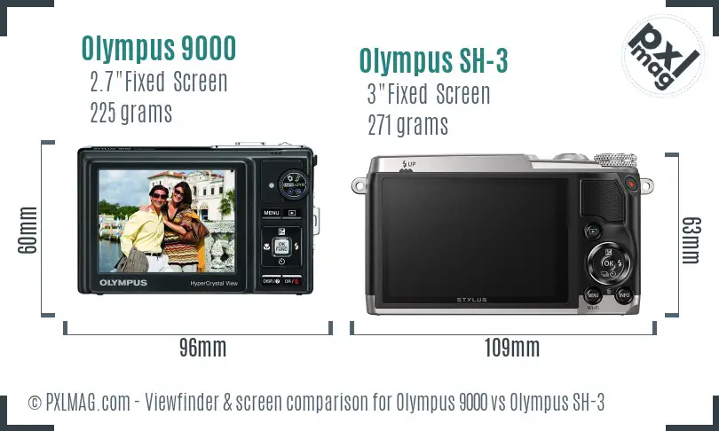 Olympus 9000 vs Olympus SH-3 Screen and Viewfinder comparison