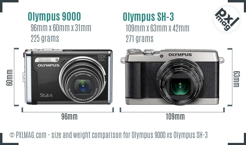 Olympus 9000 vs Olympus SH-3 size comparison