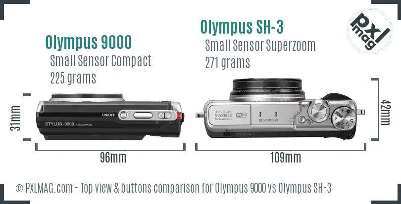 Olympus 9000 vs Olympus SH-3 top view buttons comparison