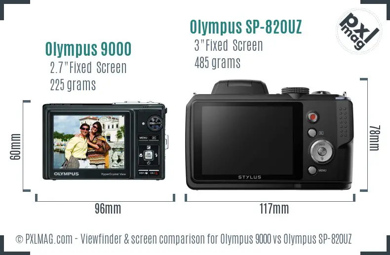 Olympus 9000 vs Olympus SP-820UZ Screen and Viewfinder comparison