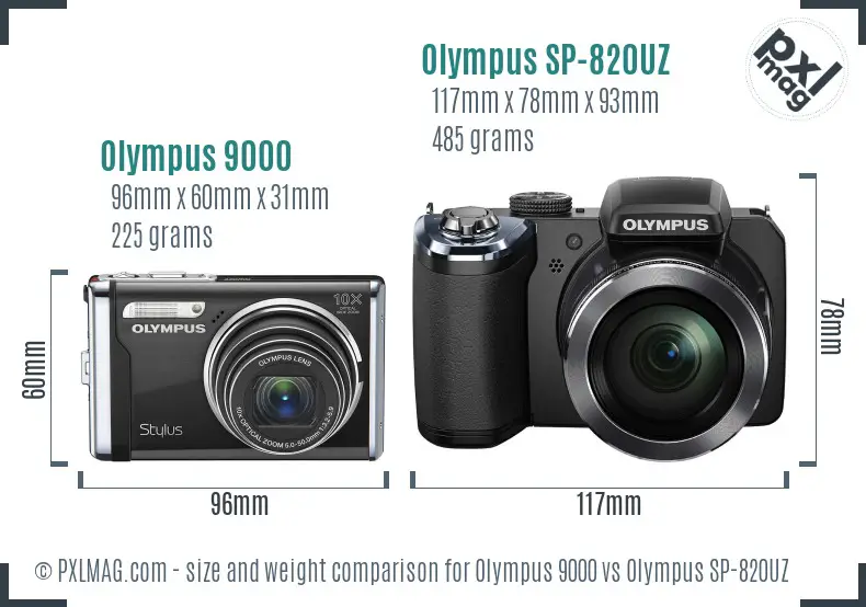 Olympus 9000 vs Olympus SP-820UZ size comparison