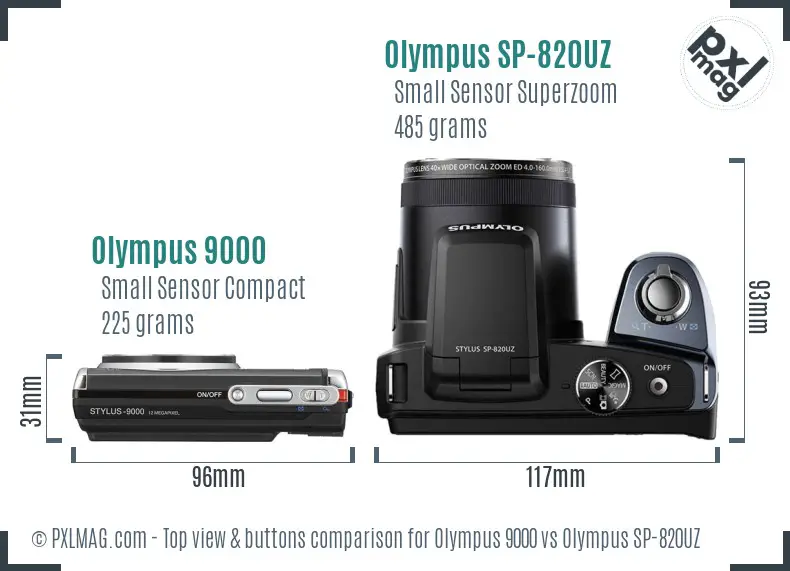 Olympus 9000 vs Olympus SP-820UZ top view buttons comparison