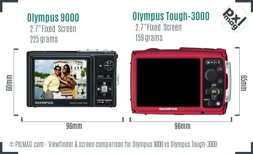 Olympus 9000 vs Olympus Tough-3000 Screen and Viewfinder comparison