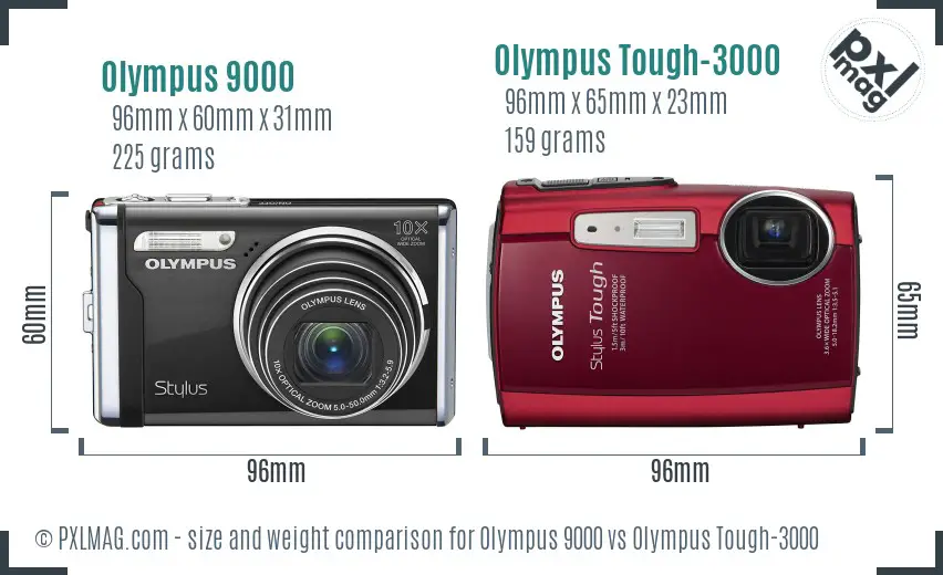 Olympus 9000 vs Olympus Tough-3000 size comparison
