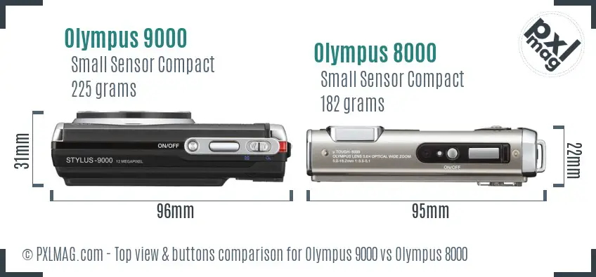 Olympus 9000 vs Olympus 8000 top view buttons comparison