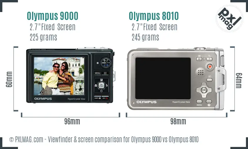 Olympus 9000 vs Olympus 8010 Screen and Viewfinder comparison