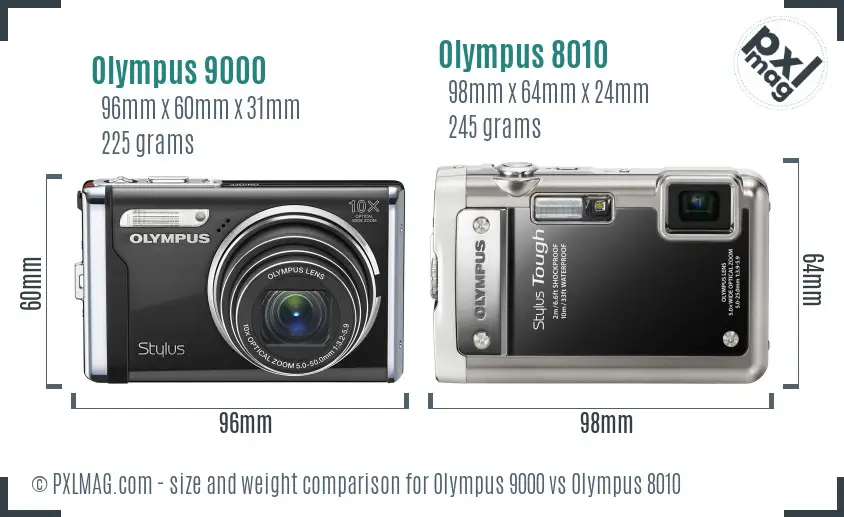 Olympus 9000 vs Olympus 8010 size comparison
