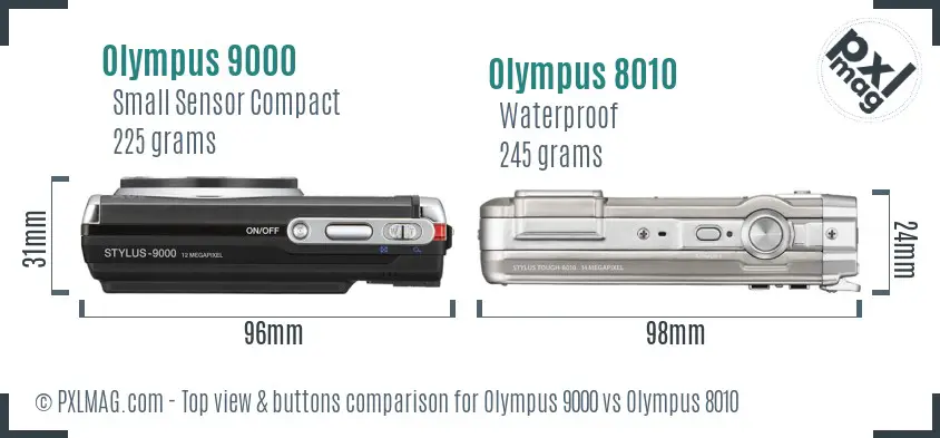 Olympus 9000 vs Olympus 8010 top view buttons comparison