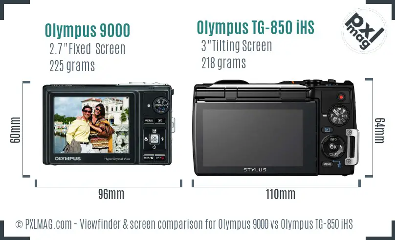 Olympus 9000 vs Olympus TG-850 iHS Screen and Viewfinder comparison