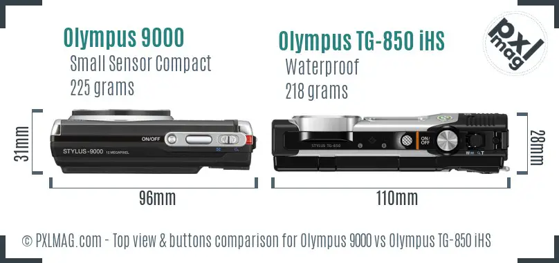 Olympus 9000 vs Olympus TG-850 iHS top view buttons comparison