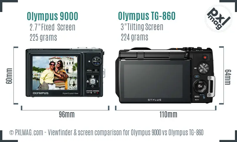 Olympus 9000 vs Olympus TG-860 Screen and Viewfinder comparison