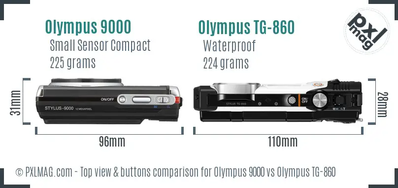 Olympus 9000 vs Olympus TG-860 top view buttons comparison