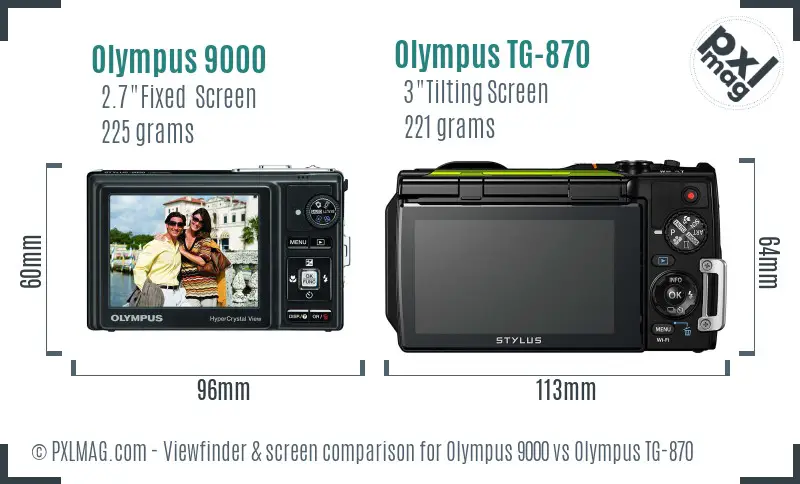Olympus 9000 vs Olympus TG-870 Screen and Viewfinder comparison