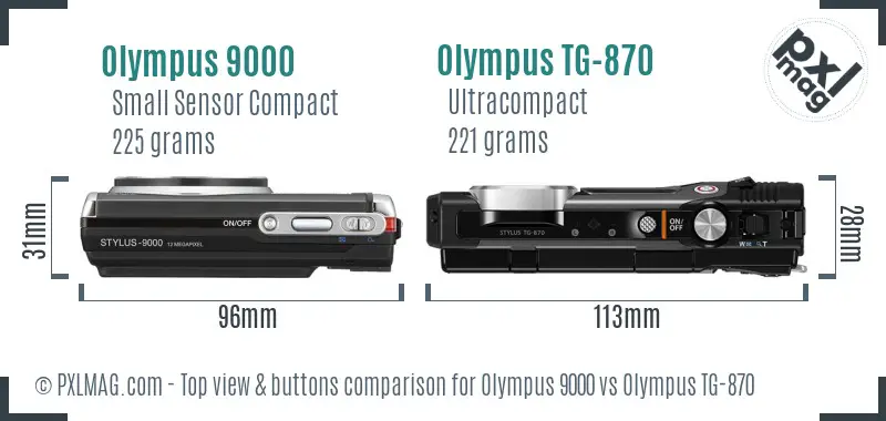 Olympus 9000 vs Olympus TG-870 top view buttons comparison