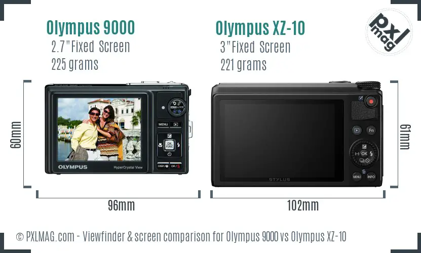 Olympus 9000 vs Olympus XZ-10 Screen and Viewfinder comparison