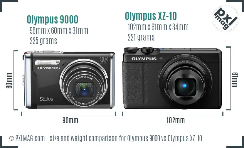 Olympus 9000 vs Olympus XZ-10 size comparison