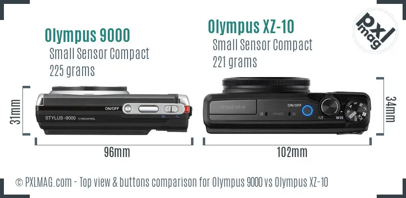 Olympus 9000 vs Olympus XZ-10 top view buttons comparison