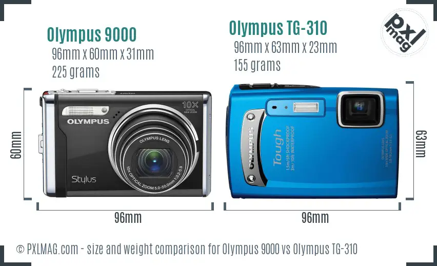 Olympus 9000 vs Olympus TG-310 size comparison
