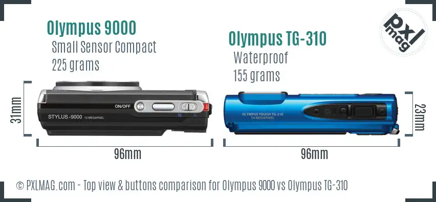 Olympus 9000 vs Olympus TG-310 top view buttons comparison