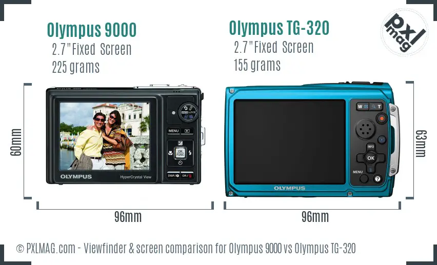 Olympus 9000 vs Olympus TG-320 Screen and Viewfinder comparison