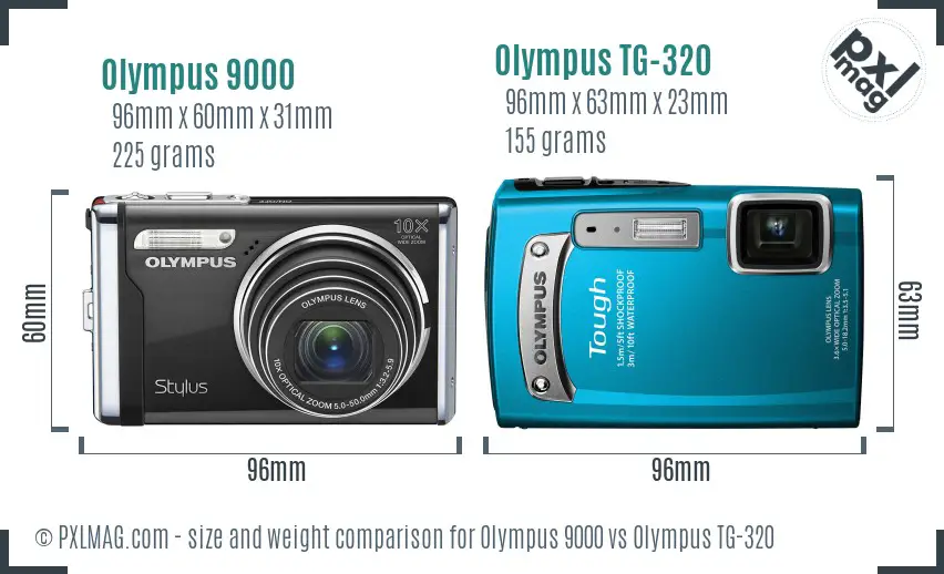 Olympus 9000 vs Olympus TG-320 size comparison