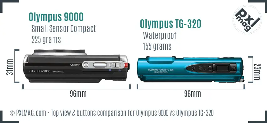 Olympus 9000 vs Olympus TG-320 top view buttons comparison