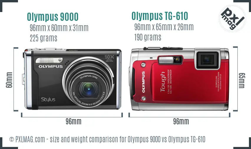 Olympus 9000 vs Olympus TG-610 size comparison