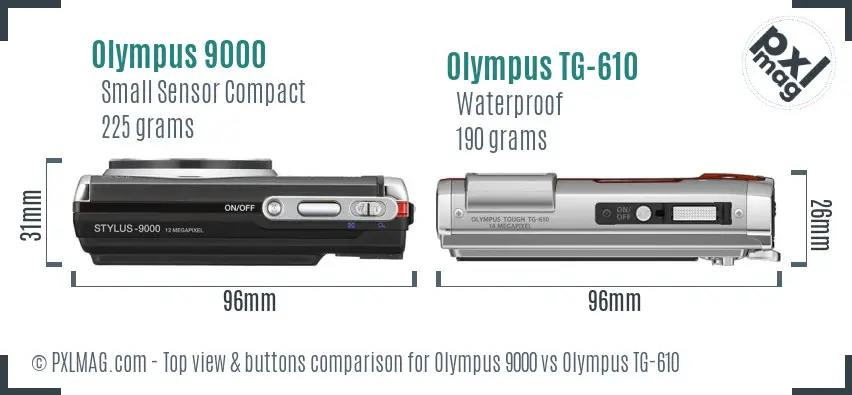 Olympus 9000 vs Olympus TG-610 top view buttons comparison