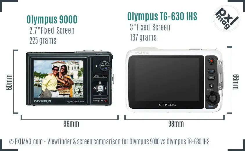 Olympus 9000 vs Olympus TG-630 iHS Screen and Viewfinder comparison