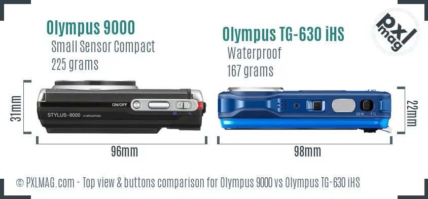 Olympus 9000 vs Olympus TG-630 iHS top view buttons comparison