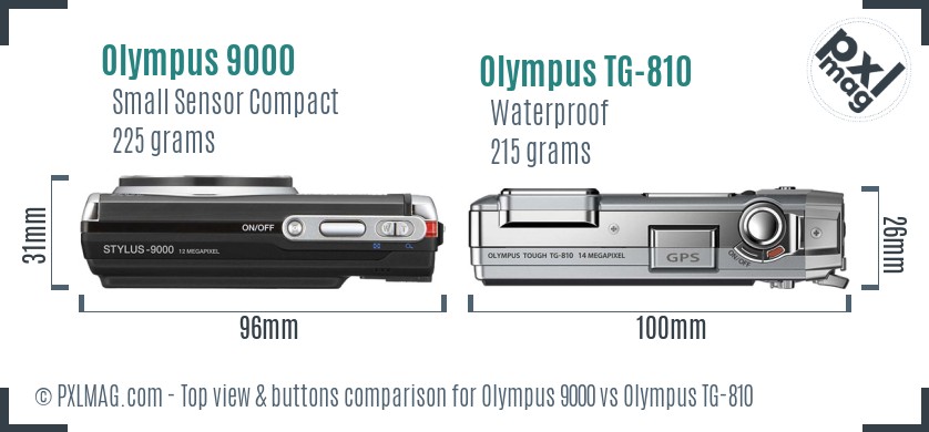 Olympus 9000 vs Olympus TG-810 top view buttons comparison