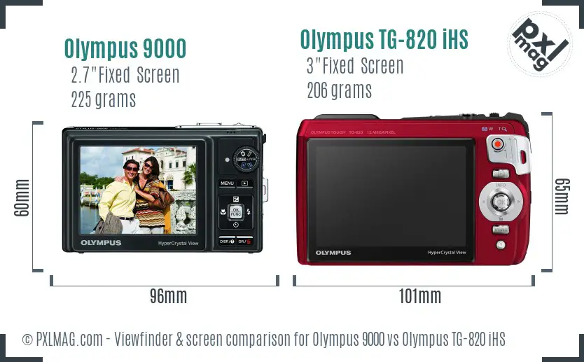 Olympus 9000 vs Olympus TG-820 iHS Screen and Viewfinder comparison