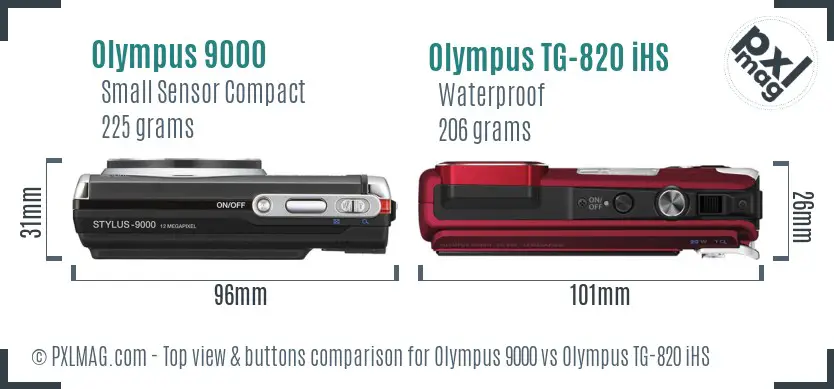 Olympus 9000 vs Olympus TG-820 iHS top view buttons comparison