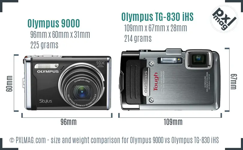 Olympus 9000 vs Olympus TG-830 iHS size comparison