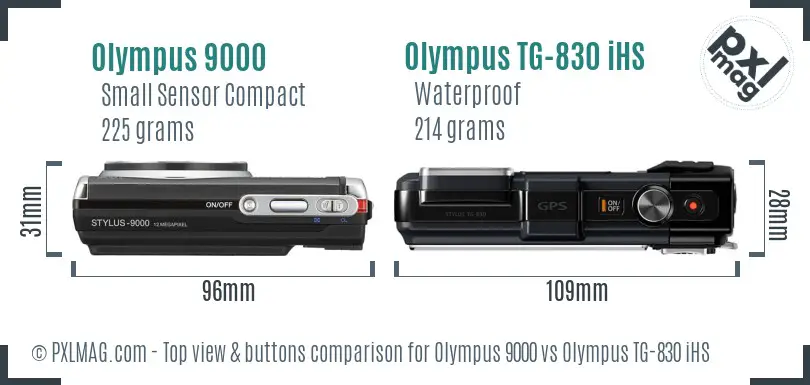 Olympus 9000 vs Olympus TG-830 iHS top view buttons comparison