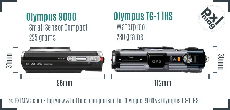 Olympus 9000 vs Olympus TG-1 iHS top view buttons comparison