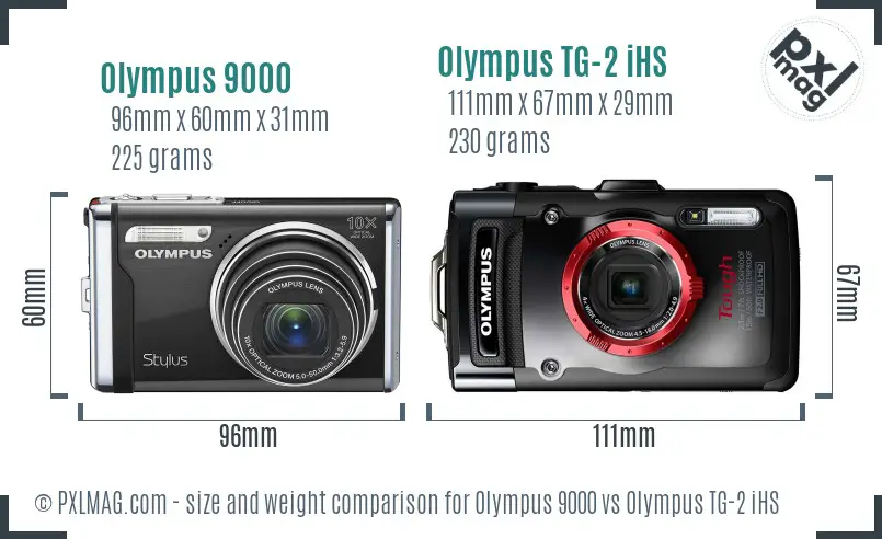 Olympus 9000 vs Olympus TG-2 iHS size comparison