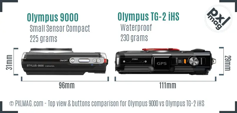 Olympus 9000 vs Olympus TG-2 iHS top view buttons comparison
