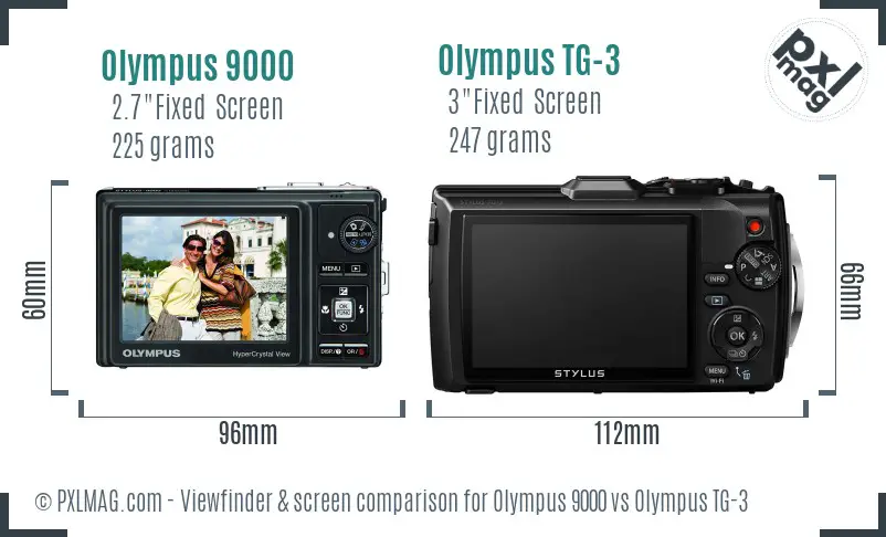 Olympus 9000 vs Olympus TG-3 Screen and Viewfinder comparison