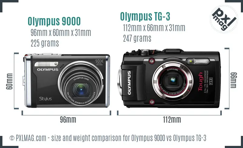 Olympus 9000 vs Olympus TG-3 size comparison