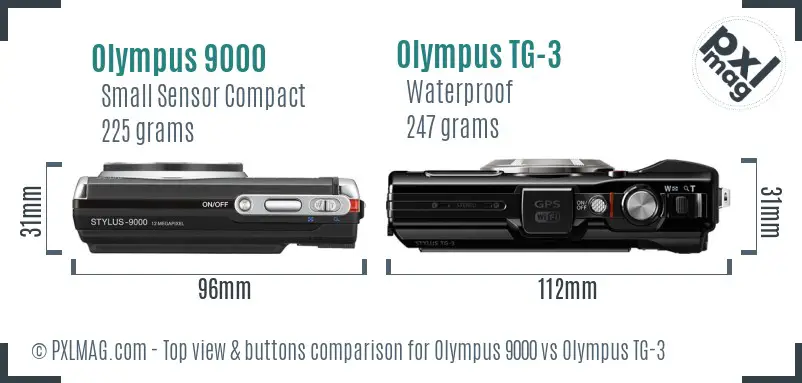 Olympus 9000 vs Olympus TG-3 top view buttons comparison