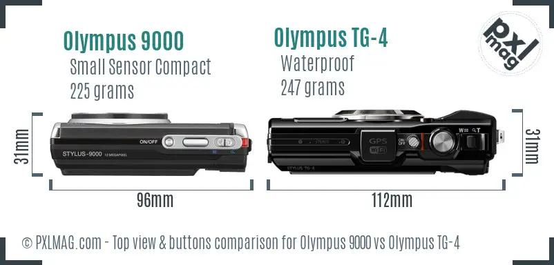 Olympus 9000 vs Olympus TG-4 top view buttons comparison