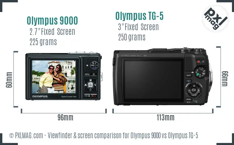 Olympus 9000 vs Olympus TG-5 Screen and Viewfinder comparison