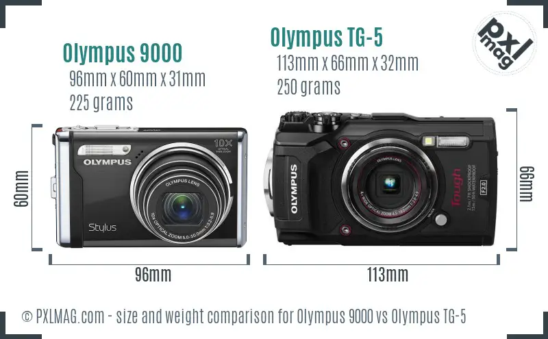 Olympus 9000 vs Olympus TG-5 size comparison